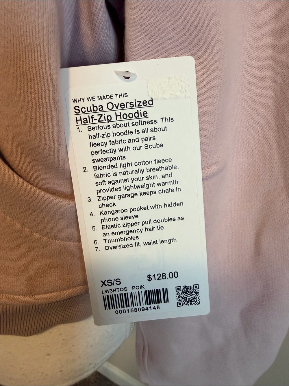 NWT Lululemon waist length oversized hooded scuba size xs/s porcelain pink - Picture 9 of 13
